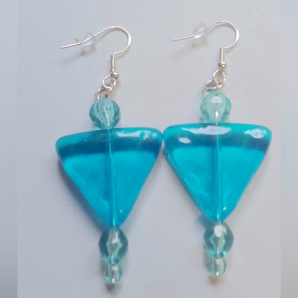 Blue triangle earrings ( handmade )